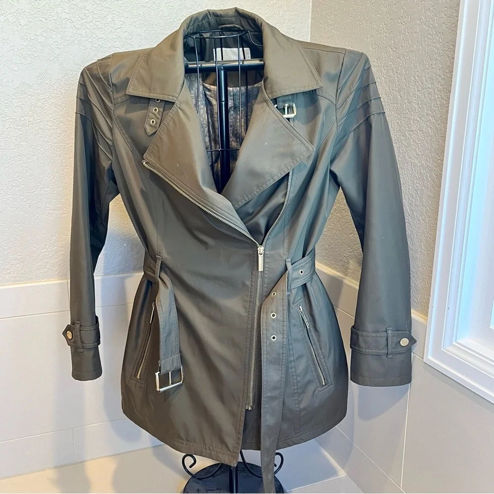 Michael Kors water-resistent Anorak Olive Green Women's Belted Jacket size M - Picture 2 of 10